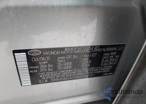 2022 Hyundai Santa Fe Xrt из США, поврежденный, VIN 5NMS6DAJ2NH398759